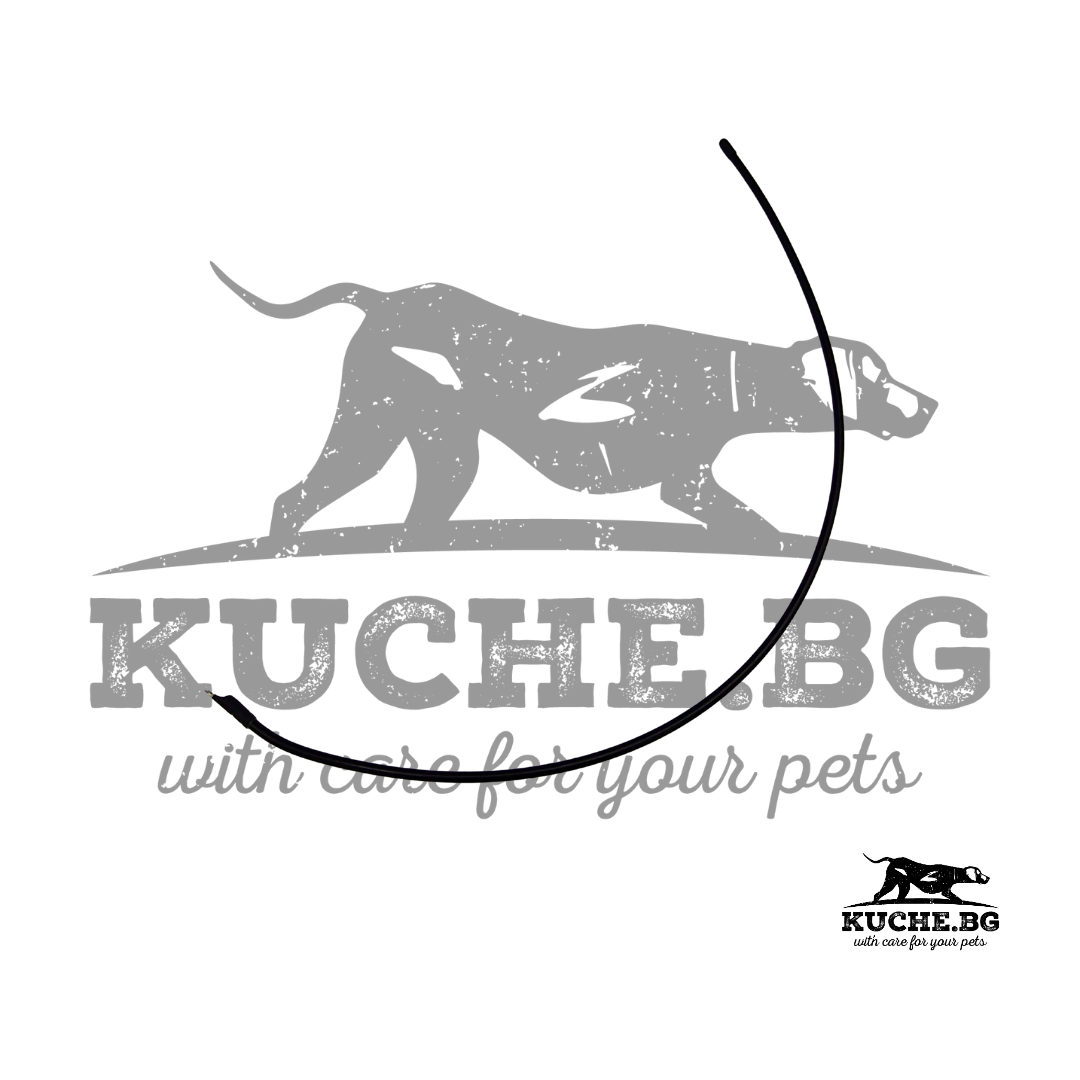 Лого на куche.bg с изображение на куче и надпис "с внимание към вашите домашни любимци".